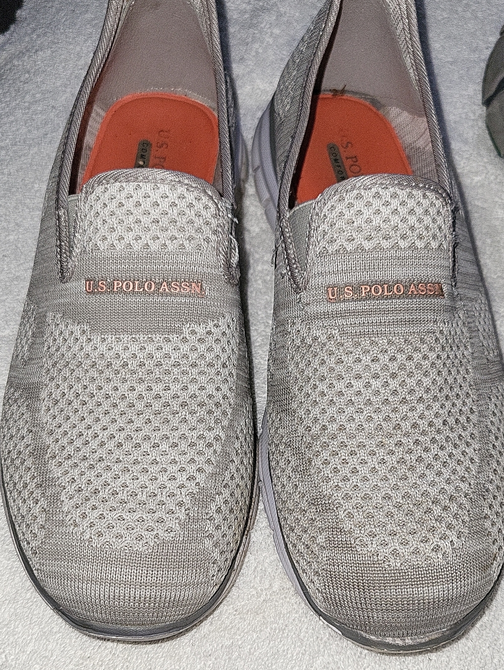 U.S. Polo Assn. Women's Light Taupe Knit Slip-On Loafers with Coral Accent